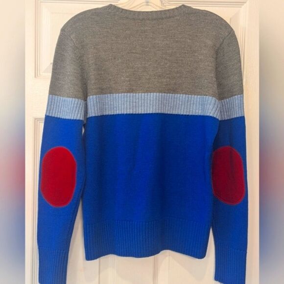 New Boast Women Size M Merino Wool Sweater Gray Blue Red Elbow Patch Crewneck - Picture 3 of 7